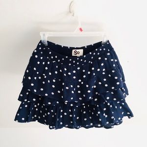 Blue and White Mini Skirt Polka Dot W/Ruffles